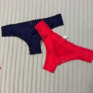 Women’s Aerie Lace Trim Panties - Red and Navy